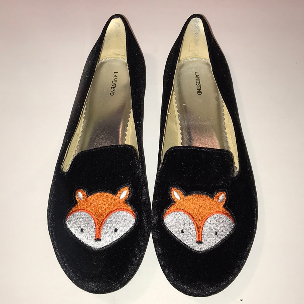 Lands’end  Black Velvet Red Fox Enbossed Flats